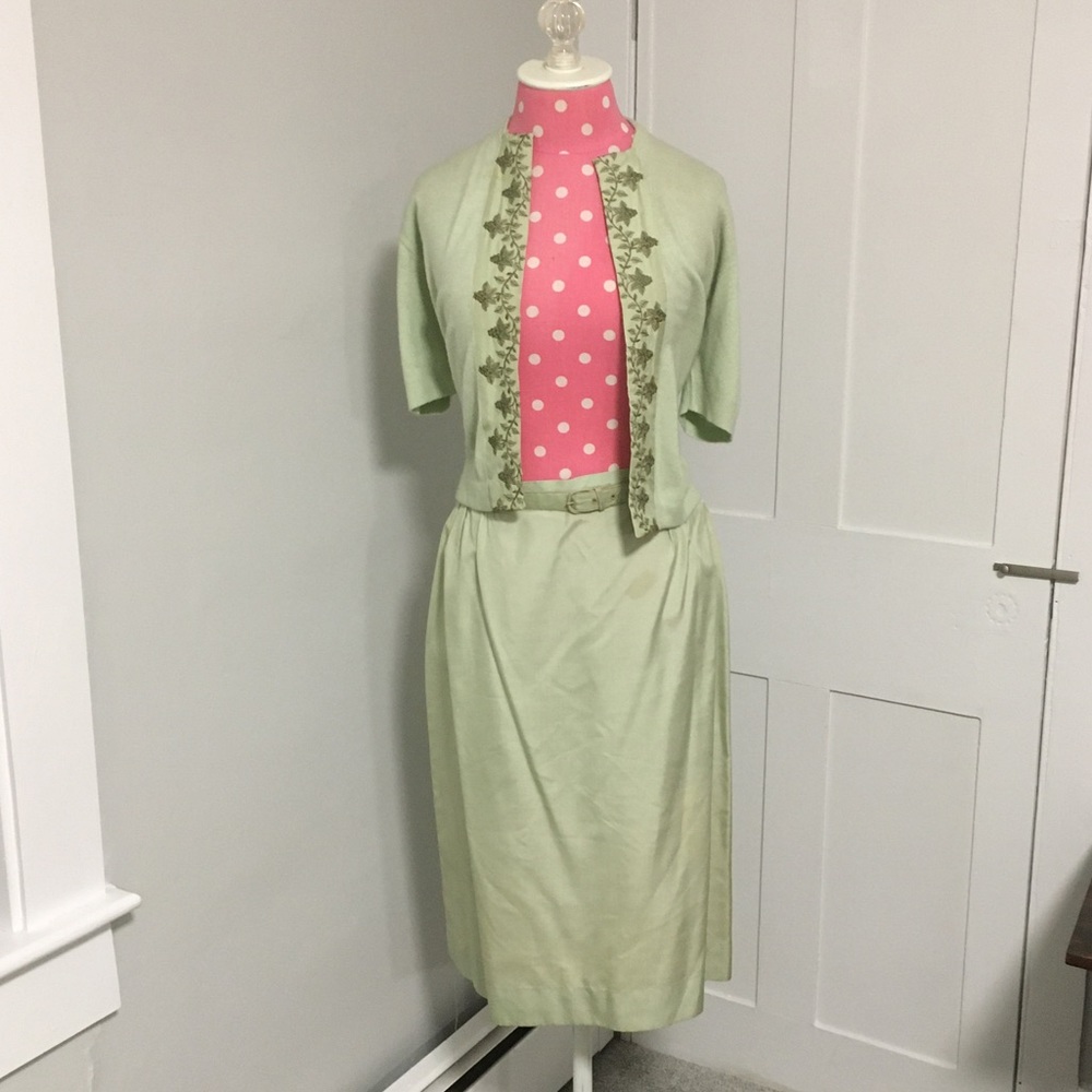 Vintage Sweater, Silk Skirt, and Belt Set